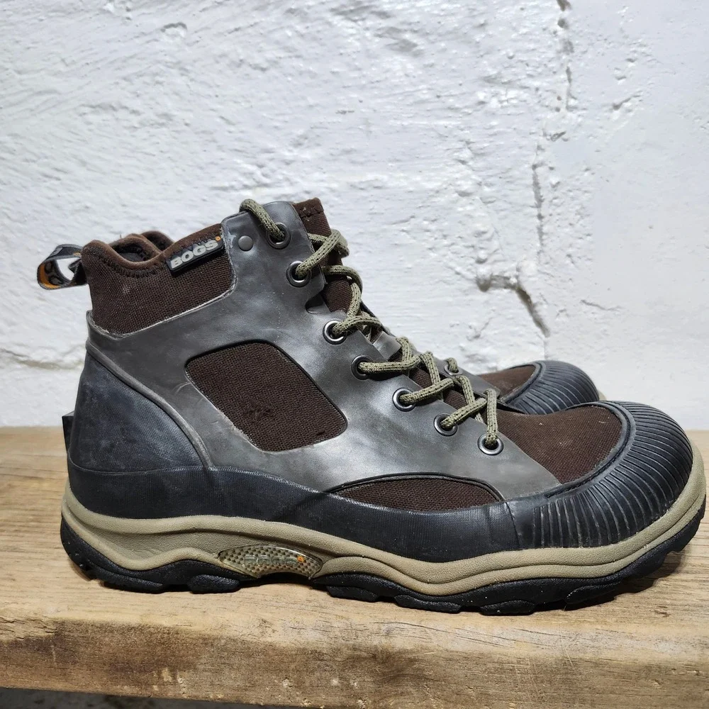 Bogs Mens Jamison‎ Waterproof Ankle Boots Lace Up Fabric Rubber Dark Brown Sz 12